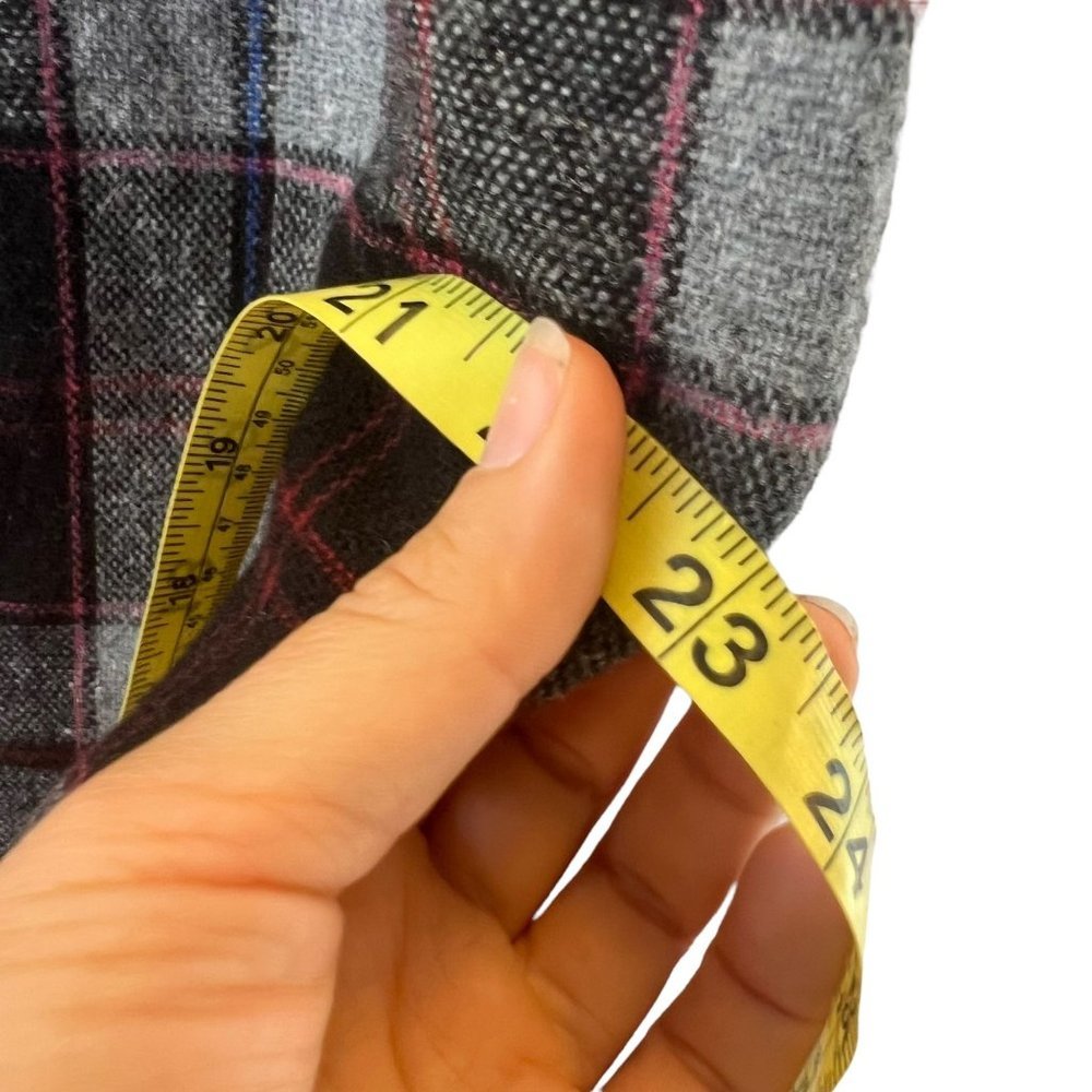 Vintage 70s Grey Plaid Button Up Straight Above Knee Wool Blend Skirt Medium - Picture 5 of 7